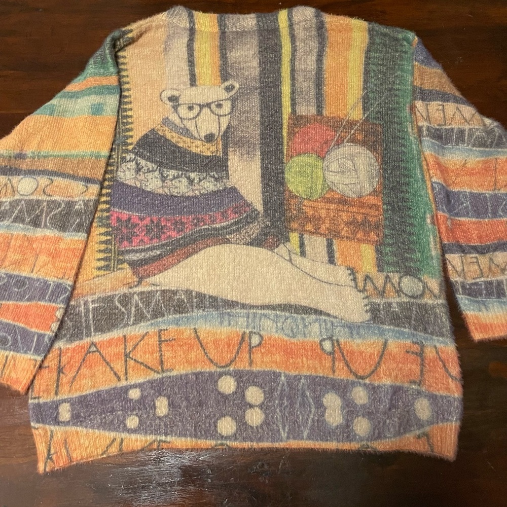 Yesno Sweater Womens Large Brown Bear Knitting Graphic Wool Cotton - Picture 2 of 2
